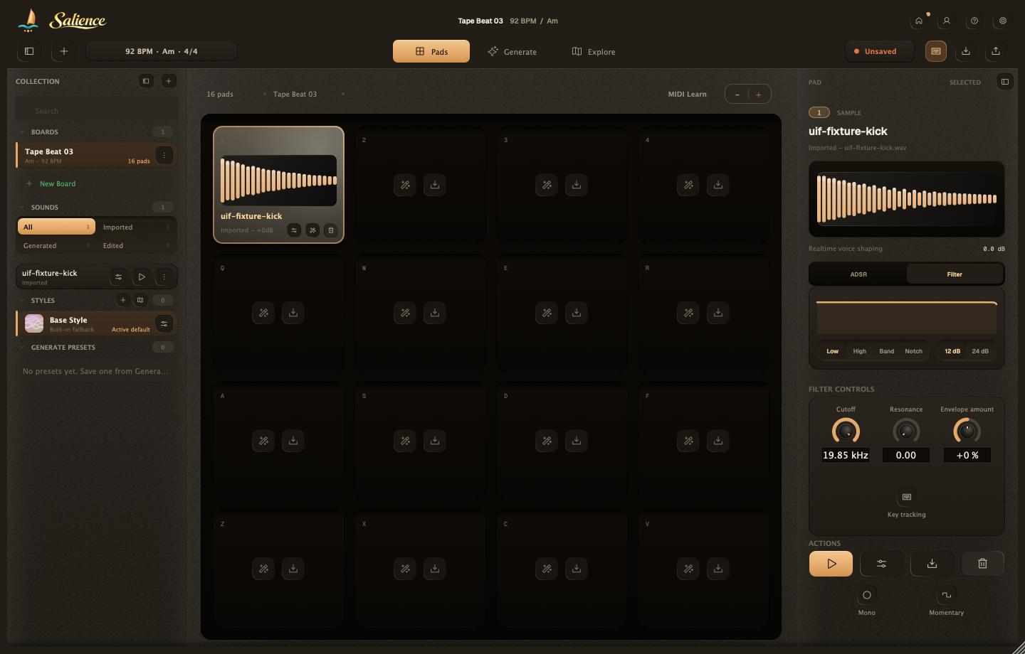 Salience: Low-pass filter, neutral cutoff